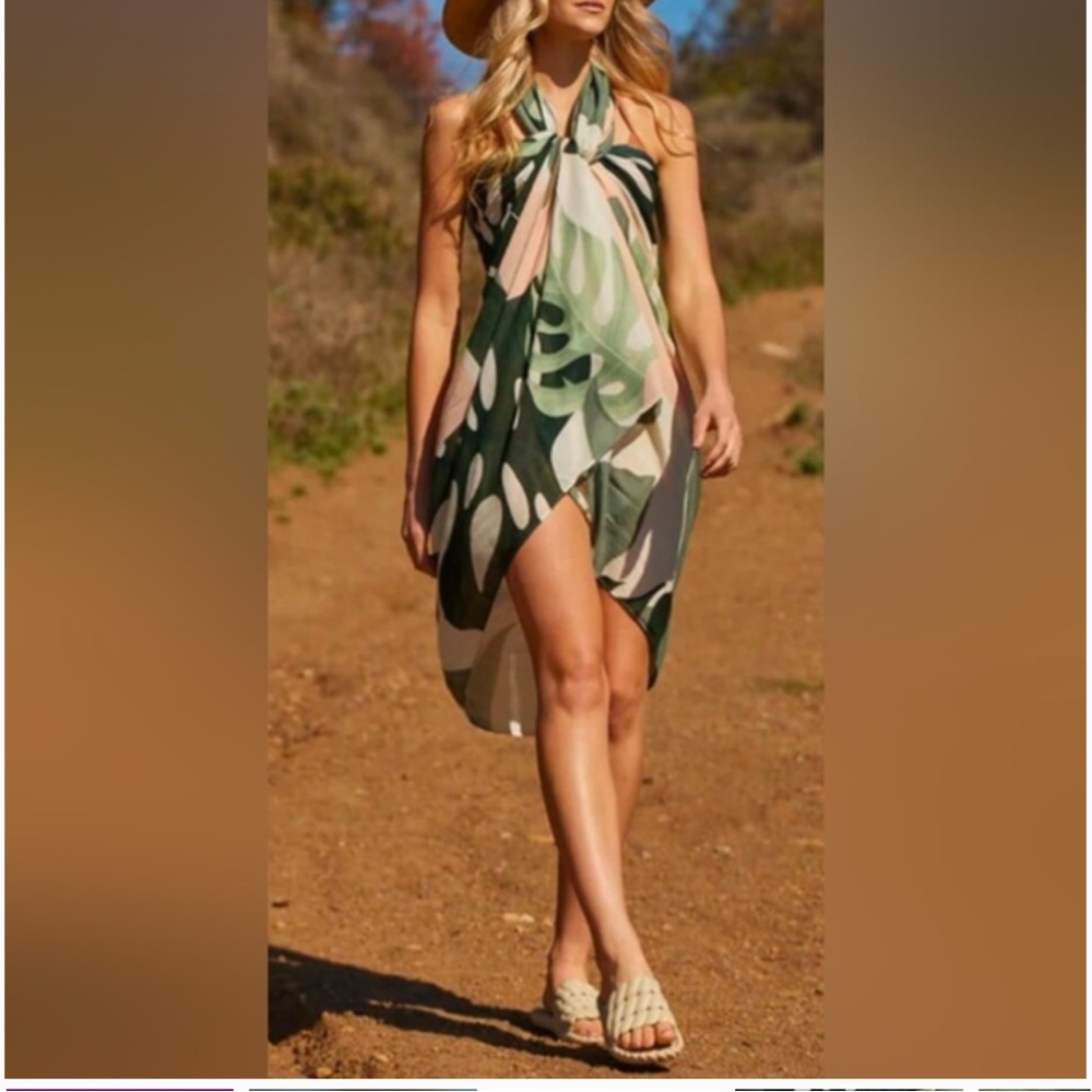 Chic Asymmetrical Halter Dress in Green and Pink